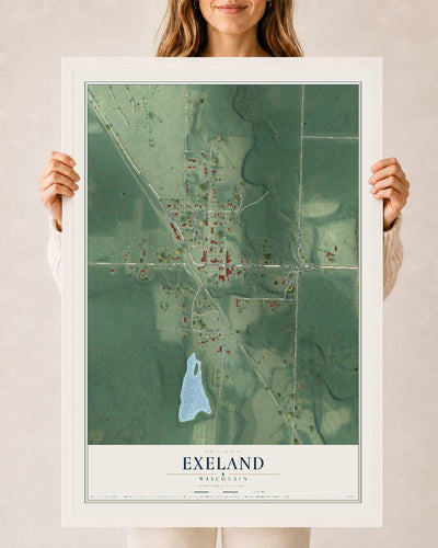 Map of Exeland, Wisconsin, 24 x 36 inch print in a white wood frame