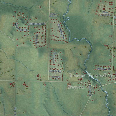 Second close-up of the map of Exeter, Wisconsin print showing more streets and buildings