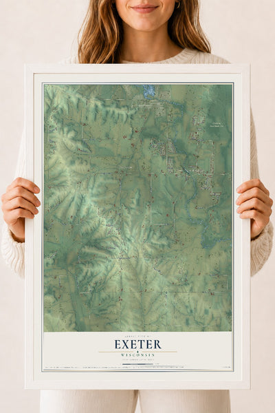Map of Exeter, Wisconsin, 18 x 24 inch print in a white wood frame