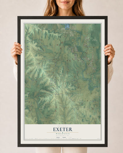 Map of Exeter, Wisconsin, 24 x 36 inch print in a black wood frame