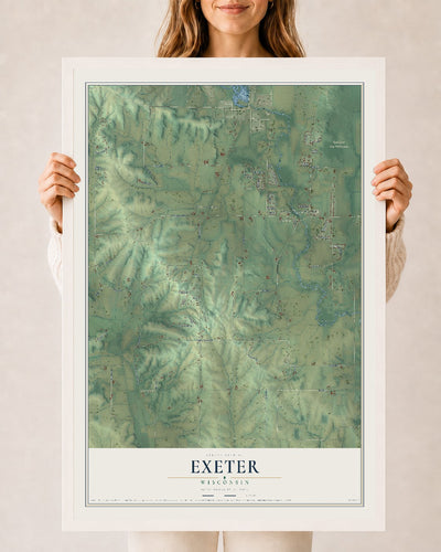 Map of Exeter, Wisconsin, 24 x 36 inch print in a white wood frame