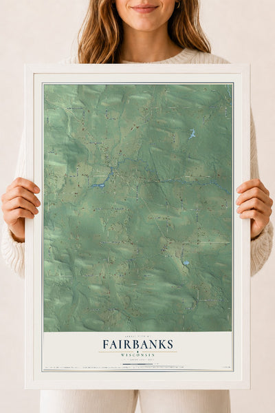 Map of Fairbanks, Wisconsin, 18 x 24 inch print in a white wood frame
