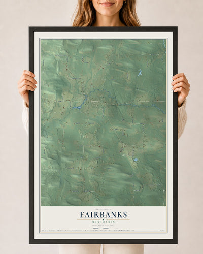 Map of Fairbanks, Wisconsin, 24 x 36 inch print in a black wood frame