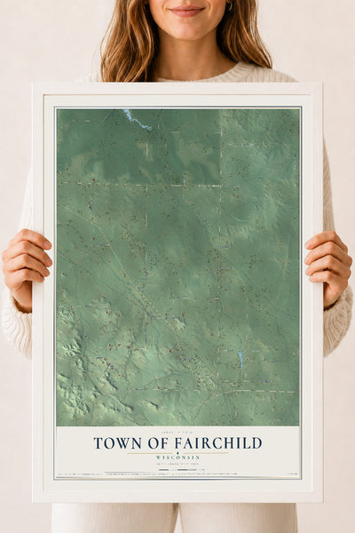 Map of the Town of Fairchild, Wisconsin, 18 x 24 inch print in a white wood frame