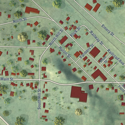Close-up of the map of Fairchild, Wisconsin print showing street and building detail