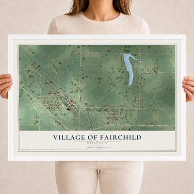 Map of Fairchild, Wisconsin, 18 x 24 inch print in a white wood frame