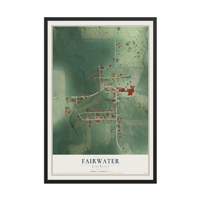 Map of Fairwater, Wisconsin, 12 x 18 inch print in a black wood frame