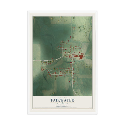 Map of Fairwater, Wisconsin, 12 x 18 inch print in a white wood frame