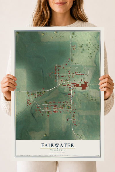 Map of Fairwater, Wisconsin, 18 x 24 inch unframed archival matte print