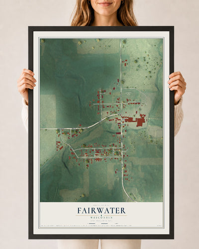 Map of Fairwater, Wisconsin, 24 x 36 inch print in a black wood frame