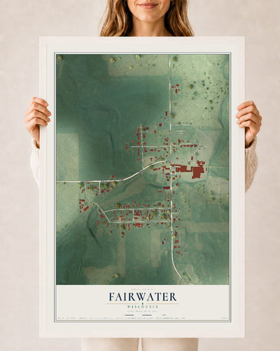 Map of Fairwater, Wisconsin, 24 x 36 inch print in a white wood frame