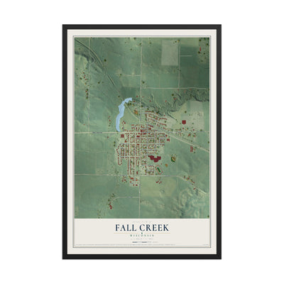 Map of Fall Creek, Wisconsin, 12 x 18 inch print in a black wood frame