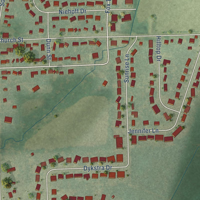 Second close-up of the map of Fall River, Wisconsin print showing more streets and buildings