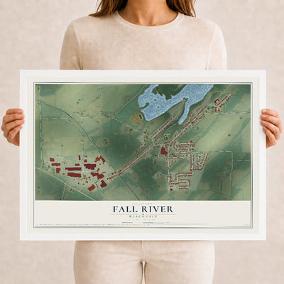 Map of Fall River, Wisconsin, 12 x 18 inch print in a white wood frame