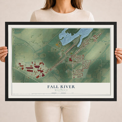 Map of Fall River, Wisconsin, 18 x 24 inch print in a black wood frame