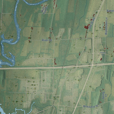Close-up of the map of Farmington, Jefferson County, Wisconsin print showing street and building detail
