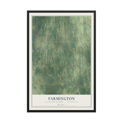 Map of Farmington, Jefferson County, Wisconsin, 12 x 18 inch print in a black wood frame