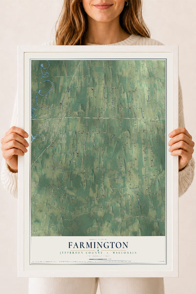 Map of Farmington, Jefferson County, Wisconsin, 18 x 24 inch print in a white wood frame