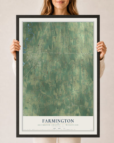 Map of Farmington, Jefferson County, Wisconsin, 24 x 36 inch print in a black wood frame