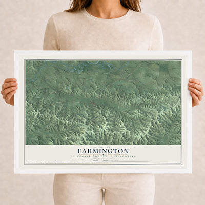 Map of Farmington, La Crosse County, Wisconsin, 12 x 18 inch print in a white wood frame