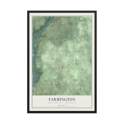 Map of Farmington, Polk County, Wisconsin, 12 x 18 inch print in a black wood frame