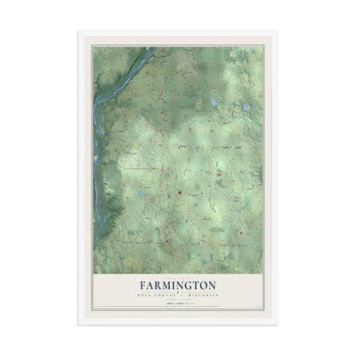 Map of Farmington, Polk County, Wisconsin, 12 x 18 inch print in a white wood frame