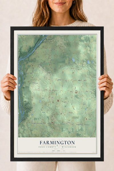 Map of Farmington, Polk County, Wisconsin, 18 x 24 inch print in a black wood frame
