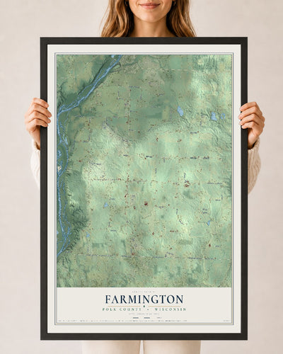Map of Farmington, Polk County, Wisconsin, 24 x 36 inch print in a black wood frame