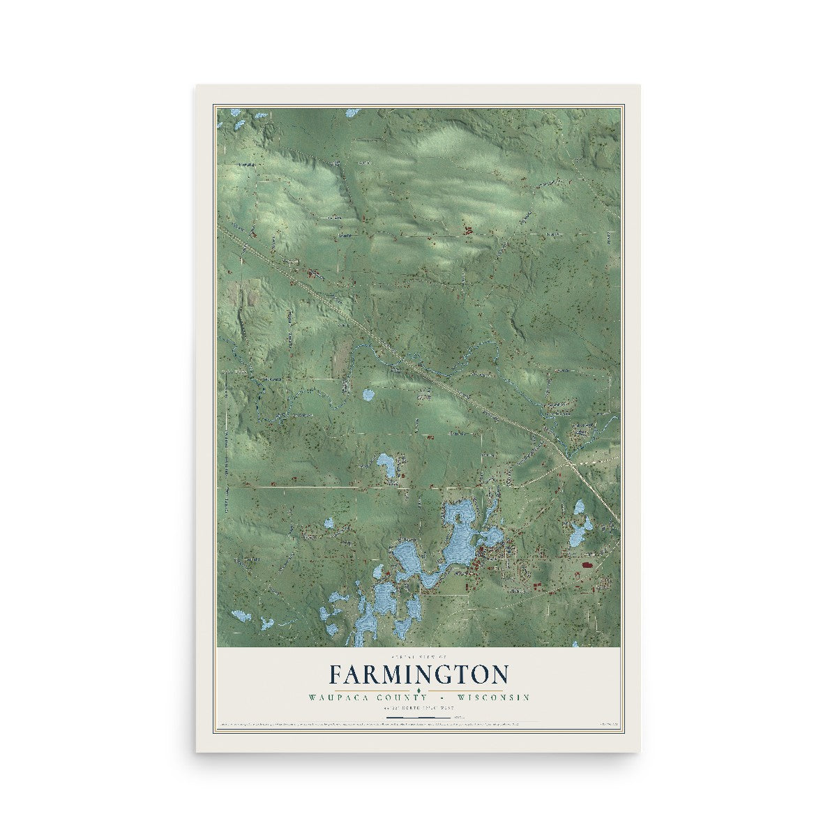 Map of Farmington, Waupaca County, Wisconsin, 12 x 18 inch unframed archival matte print