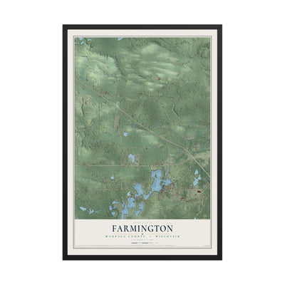 Map of Farmington, Waupaca County, Wisconsin, 12 x 18 inch print in a black wood frame