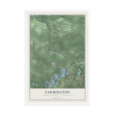 Map of Farmington, Waupaca County, Wisconsin, 12 x 18 inch print in a white wood frame
