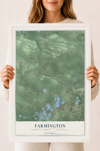 Map of Farmington, Waupaca County, Wisconsin, 18 x 24 inch print in a white wood frame