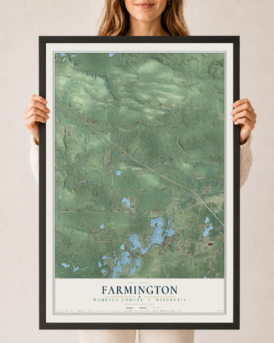 Map of Farmington, Waupaca County, Wisconsin, 24 x 36 inch print in a black wood frame