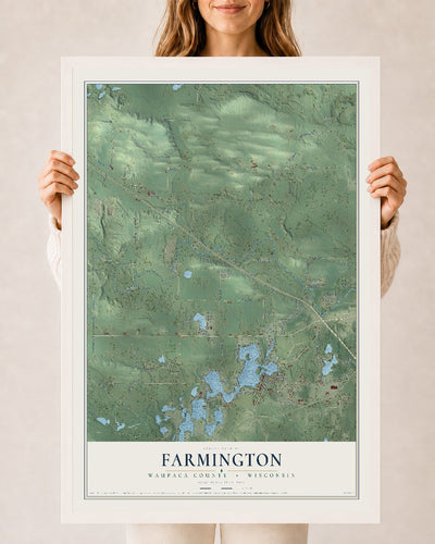 Map of Farmington, Waupaca County, Wisconsin, 24 x 36 inch print in a white wood frame