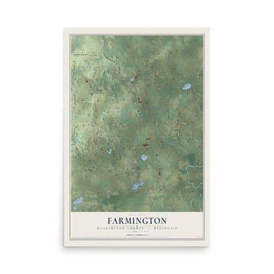 Map of Farmington, Washington County, Wisconsin, 12 x 18 inch unframed archival matte print