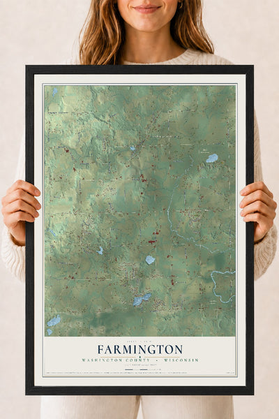 Map of Farmington, Washington County, Wisconsin, 18 x 24 inch print in a black wood frame