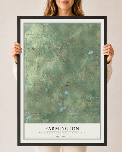 Map of Farmington, Washington County, Wisconsin, 24 x 36 inch print in a black wood frame