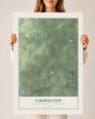 Map of Farmington, Washington County, Wisconsin, 24 x 36 inch print in a white wood frame