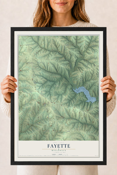 Map of Fayette, Wisconsin, 18 x 24 inch print in a black wood frame