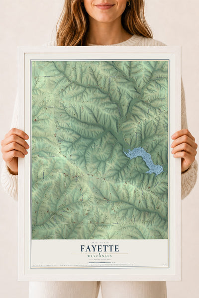 Map of Fayette, Wisconsin, 18 x 24 inch print in a white wood frame