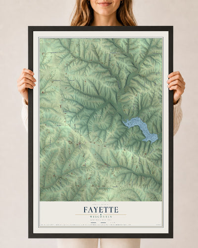 Map of Fayette, Wisconsin, 24 x 36 inch print in a black wood frame