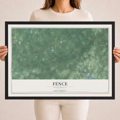 Map of Fence, Wisconsin, 18 x 24 inch print in a black wood frame