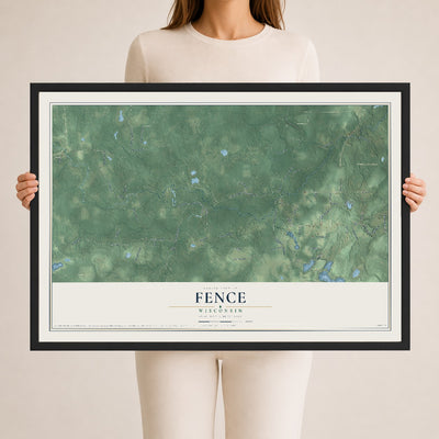 Map of Fence, Wisconsin, 24 x 36 inch print in a black wood frame