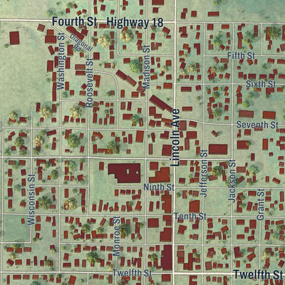 Close-up of the map of Fennimore, Wisconsin print showing street and building detail