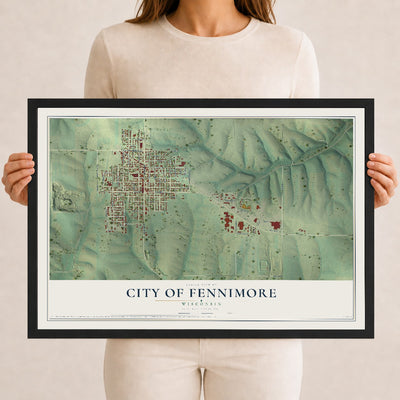 Map of Fennimore, Wisconsin, 12 x 18 inch print in a black wood frame