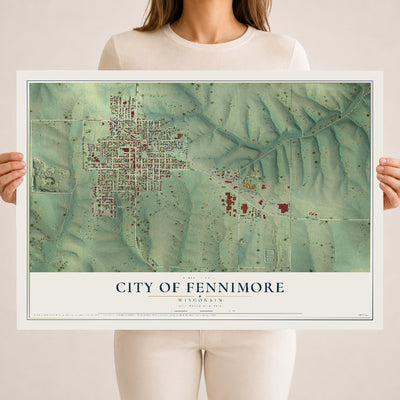 Map of Fennimore, Wisconsin, 18 x 24 inch unframed archival matte print