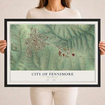 Map of Fennimore, Wisconsin, 18 x 24 inch print in a black wood frame