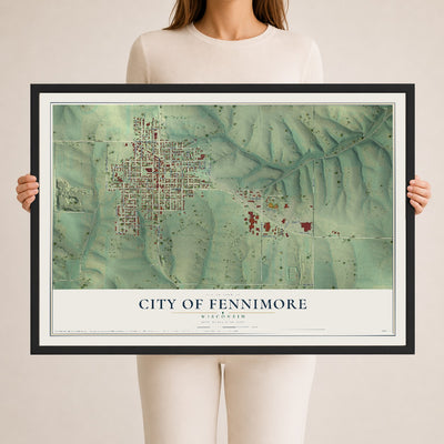 Map of Fennimore, Wisconsin, 24 x 36 inch print in a black wood frame
