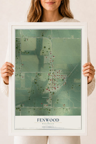 Map of Fenwood, Wisconsin, 18 x 24 inch print in a white wood frame