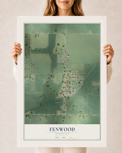 Map of Fenwood, Wisconsin, 24 x 36 inch print in a white wood frame
